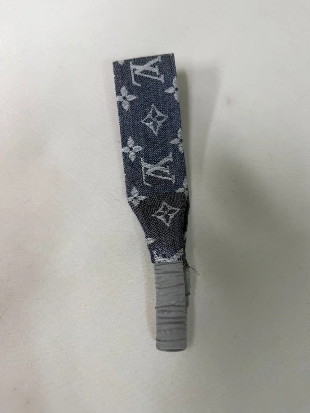 Curated Crowns Upcycled Louis Vuitton Monogram Scarf Headband Navy Gray